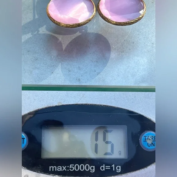 Pink and green stone Gold Drop dangle Earrings artisan vintage - Picture 8 of 11